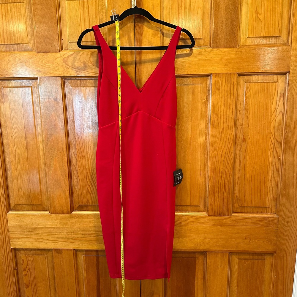 Lulus Midi Dress Womens Medium Red V Neck Sleeveless Bodycon Sheath Cocktail
